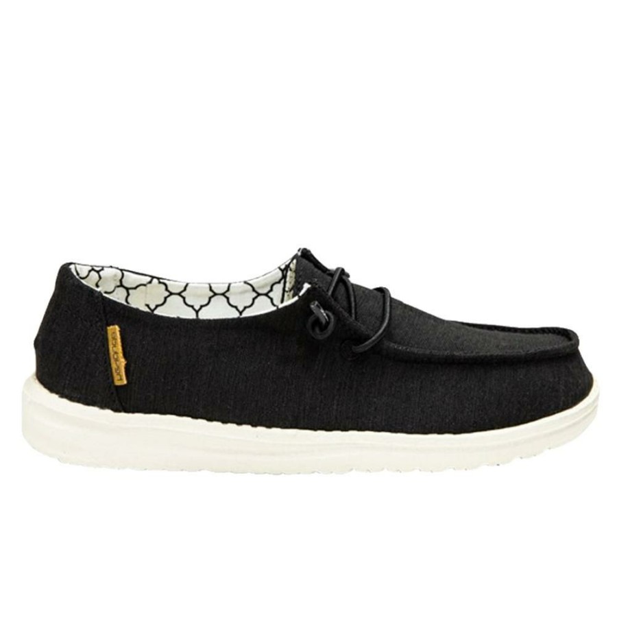 Shoes * | Official Hey Dude Wendy Youth Linen Black Shoe