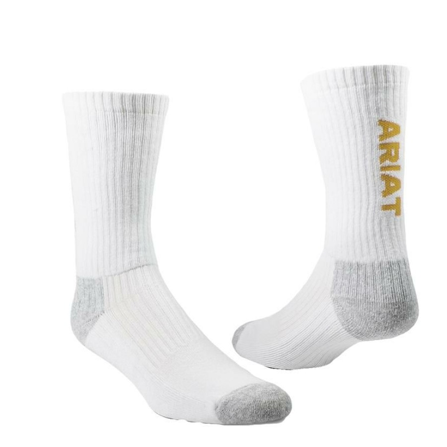 Socks * | Reasonable Price Ariat White Basis Cotton Crew 3 Pair Pack Socks