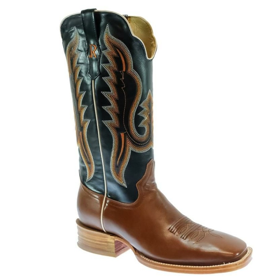 Western Boots * | Wholesale R. Watson Cognac And Black Sinatra Cowhide Men'S Boot